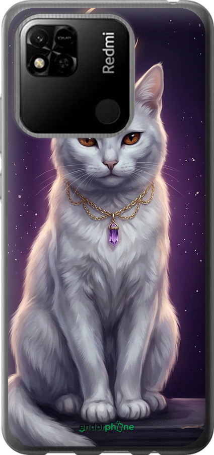 Силиконовый чехол Mystic White Cat Gothic Dark Purple Gold для Xiaomi Redmi 10A - 6805u-2578 изображение 