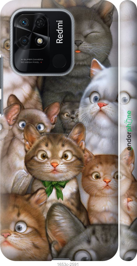 

3D пластиковий матовий чохол "Коти" для Xiaomi Redmi 10C