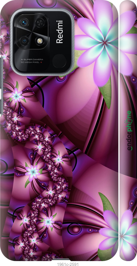 

3D пластиковий матовий чохол "Квіткова мозаїка" для Xiaomi Redmi 10C, Рожевий