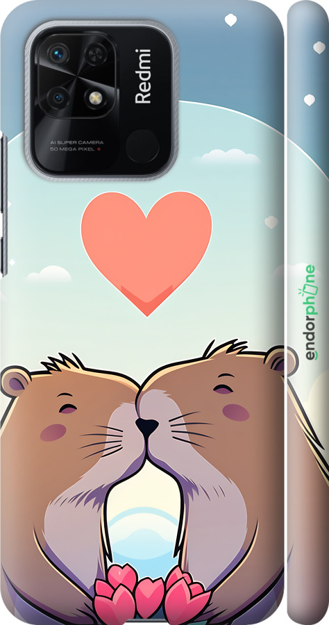 3D пластиковый матовый чехол Капибара любовь для Xiaomi Redmi 10C - 6027m-2591 изображение 