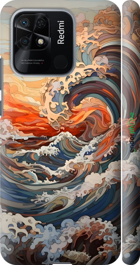3D пластиковый матовый чехол Арт волны для Xiaomi Redmi 10C - 6324m-2591 изображение 