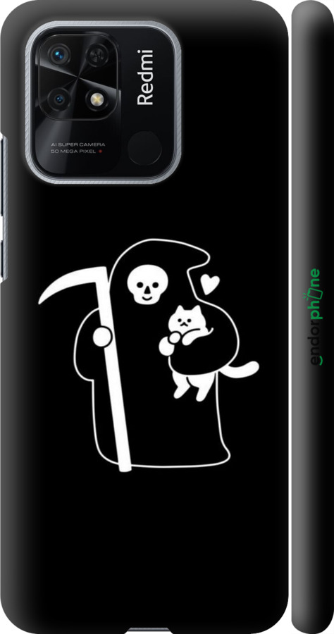 3D пластиковый матовый чехол Минималистичный арт: смерть и кошка для Xiaomi Redmi 10C - 6529m-2591 изображение 
