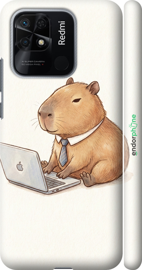 3D пластиковый матовый чехол Funny Capybara CEO Working для Xiaomi Redmi 10C - 6777m-2591 изображение 