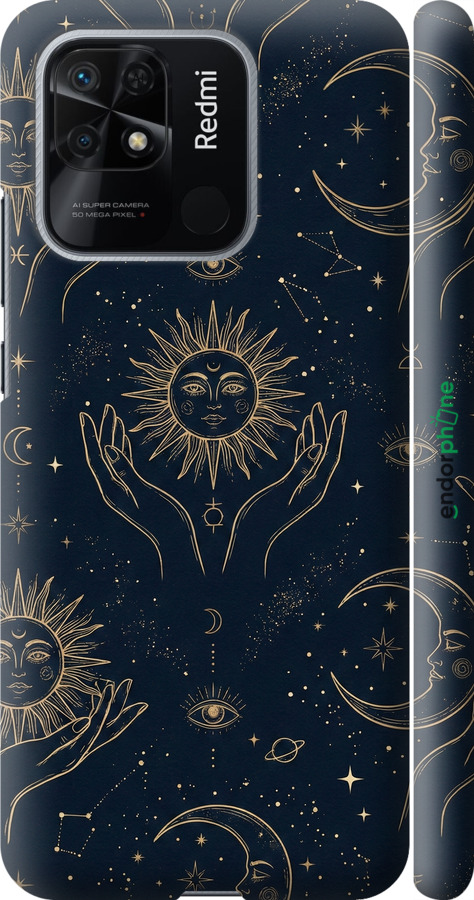 3D пластиковый матовый чехол Celestial Harmony: Sun & Moon Gold Mystic Pattern для Xiaomi Redmi 10C - 6778m-2591 изображение 