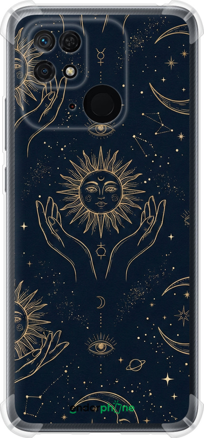 Силіконовий протиударний с посиленими кутами чехол Celestial Harmony: Sun & Moon Gold Mystic Pattern для Xiaomi Redmi 10C - 6778sp-2591 изображение 