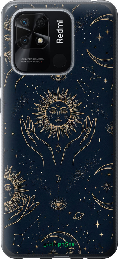2D пластиковий чехол Celestial Harmony: Sun & Moon Gold Mystic Pattern для Xiaomi Redmi 10C - 6778t-2591 изображение 