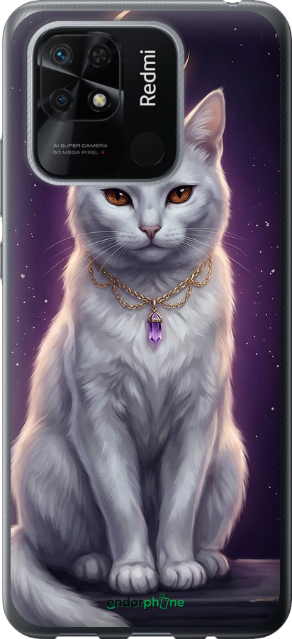 Силиконовый чехол Mystic White Cat Gothic Dark Purple Gold для Xiaomi Redmi 10C - 6805u-2591 изображение 