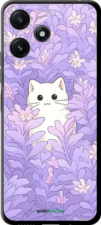 TPU чехол Котик в цветах для Xiaomi Poco M6 Pro 5G - 6390b-3859 изображение 