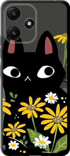 TPU чехол Черный кот с цветами для Xiaomi Poco M6 Pro 5G - 6448b-3859 изображение 