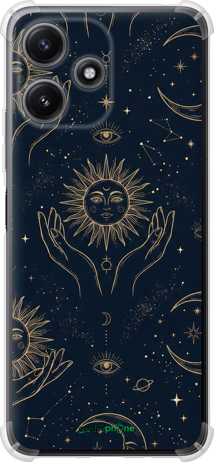 Силикон с усиленными углами чехол Celestial Harmony: Sun & Moon Gold Mystic Pattern для Xiaomi Redmi Note 12R - 6778sp-3860 изображение 