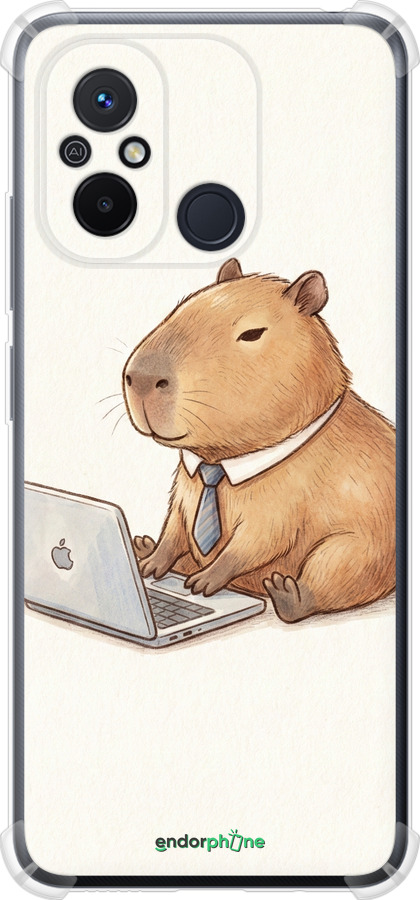 Силикон с усиленными углами чехол Funny Capybara CEO Working для Xiaomi Redmi 12C - 6777sp-2962 изображение 