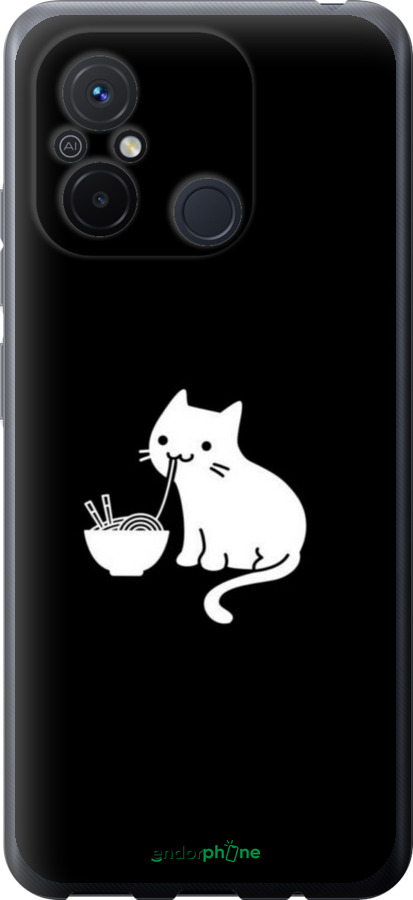 Силиконовый чехол С милым котом на черном фоне для Xiaomi Redmi 12C - 6528u-2962 изображение 