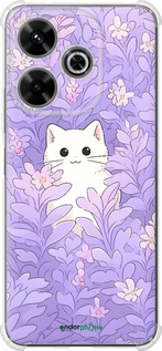 Силіконовий протиударний с посиленими кутами чехол Котик в цветах для Xiaomi Poco M6 4G - 6390sp-3798 изображение 