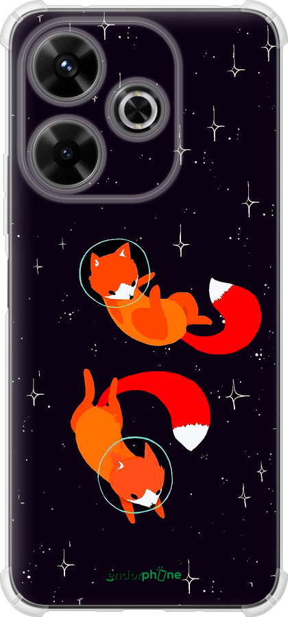 Силикон с усиленными углами чехол Лисички в космосе для Xiaomi Poco M6 4G - 4519sp-3798 изображение 