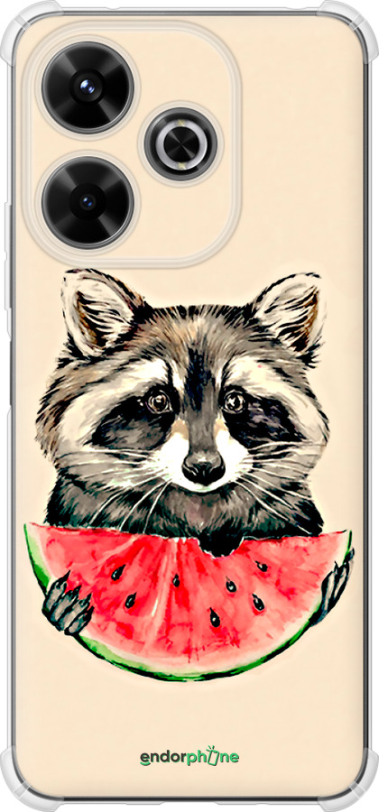 Силикон с усиленными углами чехол Енотик с арбузом для Xiaomi Poco M6 4G - 4605sp-3798 изображение 