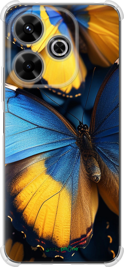 Силикон с усиленными углами чехол Желто-голубые бабочки для Xiaomi Poco M6 4G - 6046sp-3798 изображение 