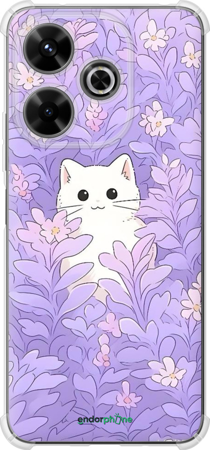 Силіконовий протиударний с посиленими кутами чехол Котик в цветах для Xiaomi Poco M6 4G - 6390sp-3798 изображение 