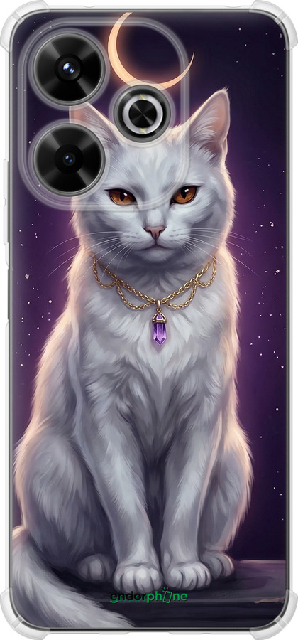Силикон с усиленными углами чехол Mystic White Cat Gothic Dark Purple Gold для Xiaomi Poco M6 4G - 6805sp-3798 изображение 