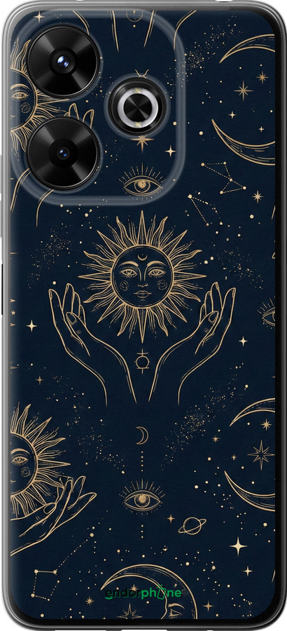 Силиконовый чехол Celestial Harmony: Sun & Moon Gold Mystic Pattern для Xiaomi Redmi 13 4G - 6778u-3751 изображение 