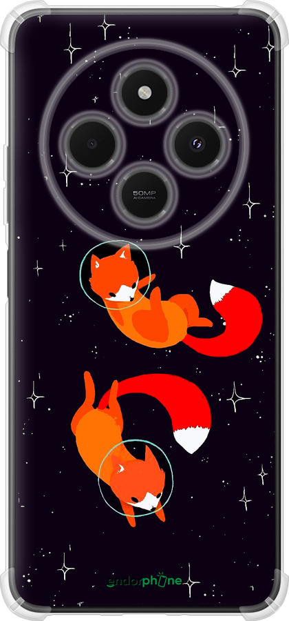 Силикон с усиленными углами чехол Лисички в космосе для Xiaomi Poco M7 - 4519sp-4141 изображение 