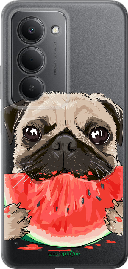 Силиконовый чехол Мопс и арбуз для Xiaomi Redmi 15 4G - 4665u-4136 изображение 