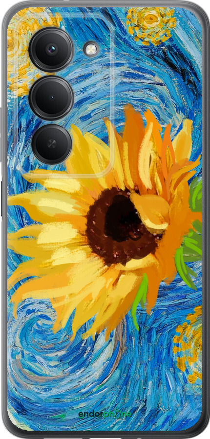 Силиконовый чехол Цветы желто-голубые для Xiaomi Redmi 15 4G - 5308u-4136 изображение 