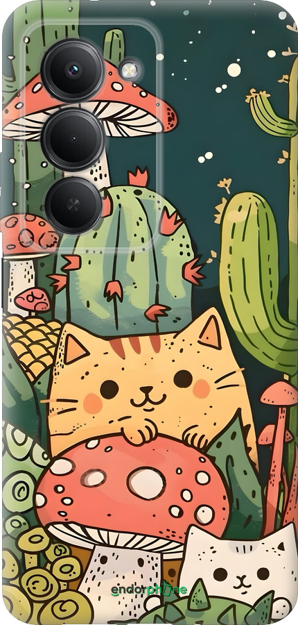 Силиконовый чехол Коты грибы для Xiaomi Redmi 15 4G - 6321u-4136 изображение 