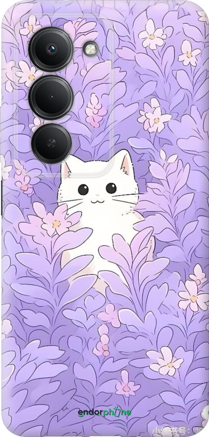 Силиконовый чехол Котик в цветах для Xiaomi Redmi 15 4G - 6390u-4136 изображение 