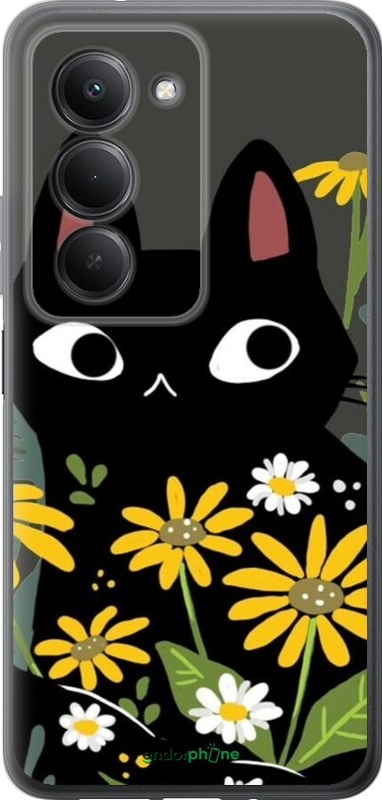 Силиконовый чехол Черный кот с цветами для Xiaomi Redmi 15 4G - 6448u-4136 изображение 