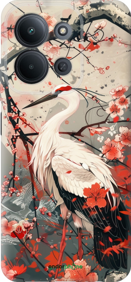 Силиконовый чехол Аист в цвету сакуры для Xiaomi POCO C85 4G - 6109u-4233 изображение 