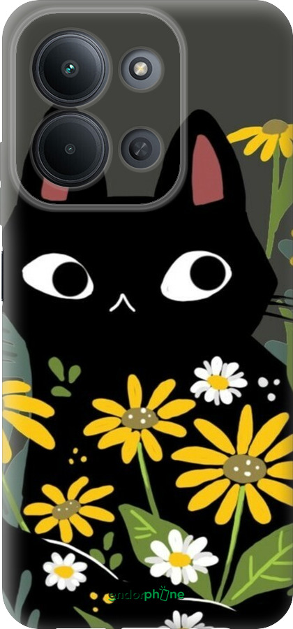 Силіконовий чехол Чорний кіт з квітами для Xiaomi POCO C85 4G - 6448u-4233 изображение 