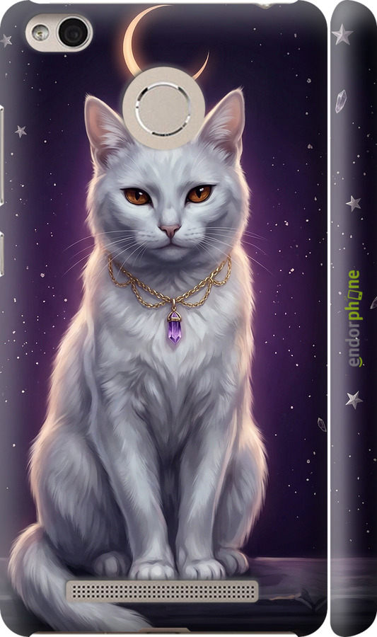 3D пластиковый матовый чехол Mystic White Cat Gothic Dark Purple Gold для Xiaomi Redmi 3s - 6805m-357 изображение 
