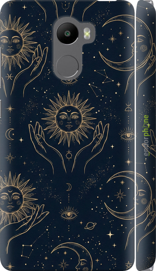 3D пластиковий матовий чехол Celestial Harmony: Sun & Moon Gold Mystic Pattern для Xiaomi Redmi 4 - 6778m-417 изображение 
