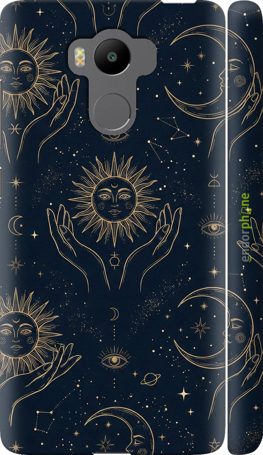 3D пластиковый матовый чехол Celestial Harmony: Sun & Moon Gold Mystic Pattern для Xiaomi Redmi 4 Prime - 6778m-437 изображение 