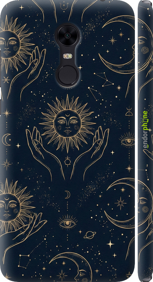 3D пластиковый матовый чехол Celestial Harmony: Sun & Moon Gold Mystic Pattern для Xiaomi Redmi 5 Plus - 6778m-1347 изображение 
