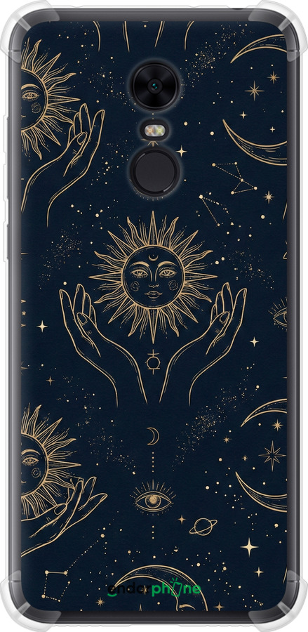 Силикон с усиленными углами чехол Celestial Harmony: Sun & Moon Gold Mystic Pattern для Xiaomi Redmi 5 Plus - 6778sp-1347 изображение 