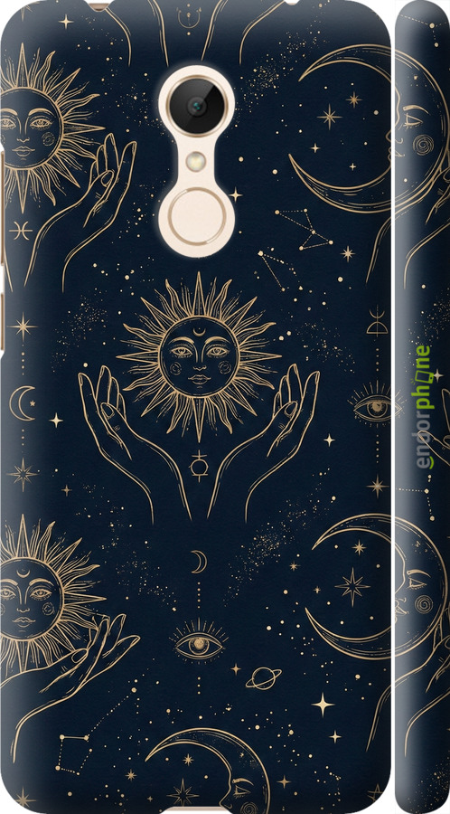 3D пластиковий матовий чехол Celestial Harmony: Sun & Moon Gold Mystic Pattern для Xiaomi Redmi 5 - 6778m-1350 изображение 