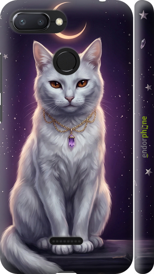3D пластиковый матовый чехол Mystic White Cat Gothic Dark Purple Gold для Xiaomi Redmi 6 - 6805m-1521 изображение 