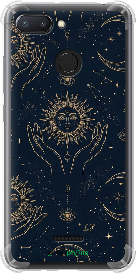 Силіконовий протиударний с посиленими кутами чехол Celestial Harmony: Sun & Moon Gold Mystic Pattern для Xiaomi Redmi 6 - 6778sp-1521 изображение 