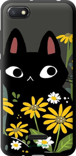 TPU чехол Чорний кіт з квітами для Xiaomi Redmi 6A - 6448b-1531 изображение 