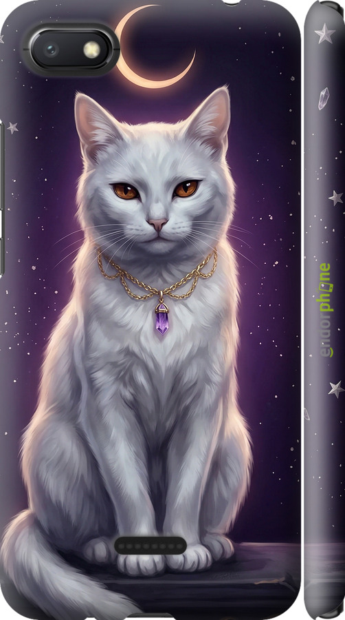 3D пластиковый матовый чехол Mystic White Cat Gothic Dark Purple Gold для Xiaomi Redmi 6A - 6805m-1531 изображение 