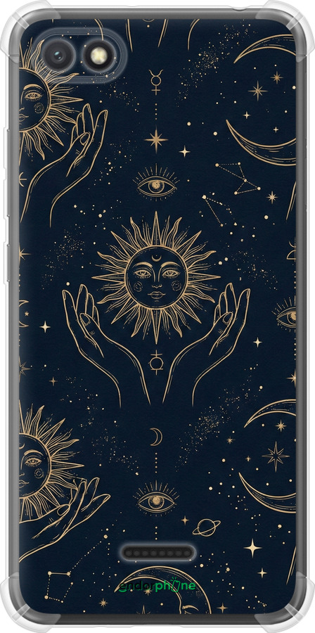 Силіконовий протиударний с посиленими кутами чехол Celestial Harmony: Sun & Moon Gold Mystic Pattern для Xiaomi Redmi 6A - 6778sp-1531 изображение 