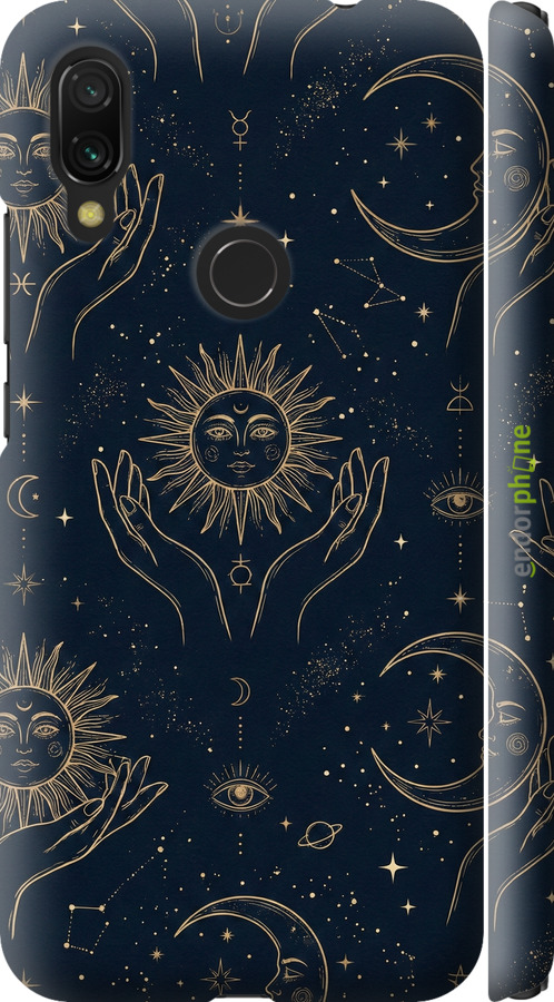 3D пластиковий матовий чехол Celestial Harmony: Sun & Moon Gold Mystic Pattern для Xiaomi Redmi 7 - 6778m-1669 изображение 