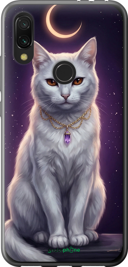 Силиконовый чехол Mystic White Cat Gothic Dark Purple Gold для Xiaomi Redmi 7 - 6805u-1669 изображение 