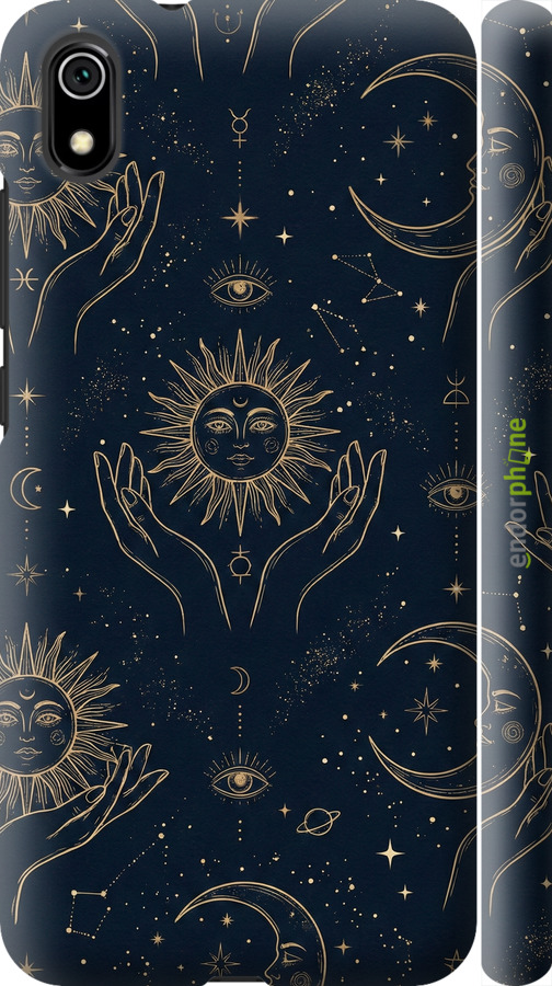 3D пластиковий матовий чехол Celestial Harmony: Sun & Moon Gold Mystic Pattern для Xiaomi Redmi 7A - 6778m-1716 изображение 