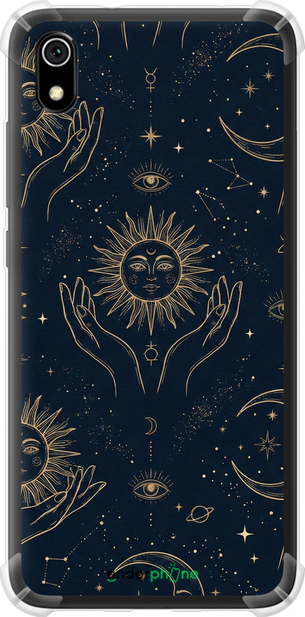 Силіконовий протиударний с посиленими кутами чехол Celestial Harmony: Sun & Moon Gold Mystic Pattern для Xiaomi Redmi 7A - 6778sp-1716 изображение 