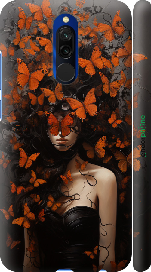 3D пластиковий матовий чехол Дівчина з помаранчевими метеликами для Xiaomi Redmi 8 - 5941m-1806 изображение 