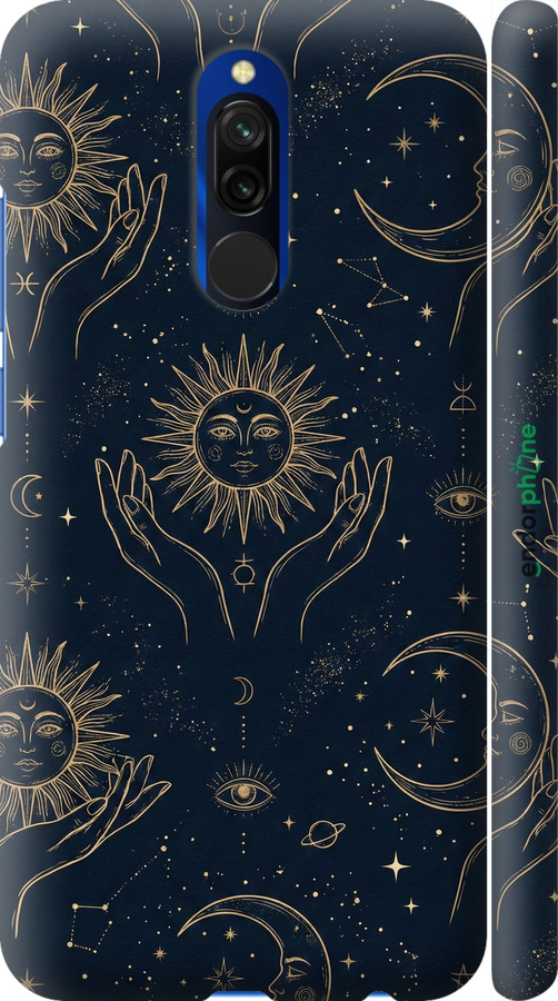 3D пластиковий матовий чехол Celestial Harmony: Sun & Moon Gold Mystic Pattern для Xiaomi Redmi 8 - 6778m-1806 изображение 