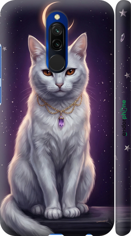 3D пластиковий матовий чехол Mystic White Cat Gothic Dark Purple Gold для Xiaomi Redmi 8 - 6805m-1806 изображение 