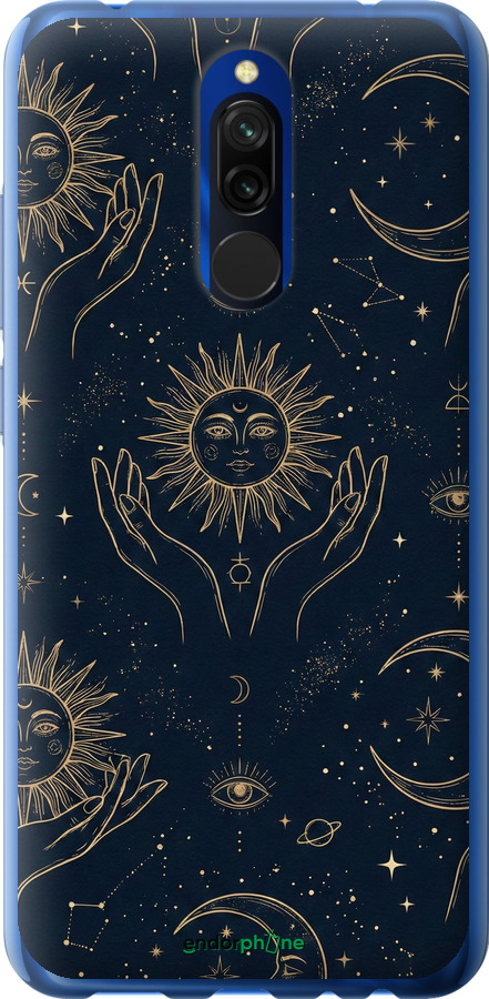 2D пластиковый чехол Celestial Harmony: Sun & Moon Gold Mystic Pattern для Xiaomi Redmi 8 - 6778t-1806 изображение 